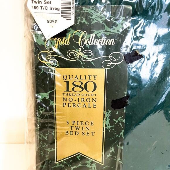 VTG Gold Connection Cotton Twin Sheet Set Purple Green Abstract Muted Artsy - Picture 5 of 6